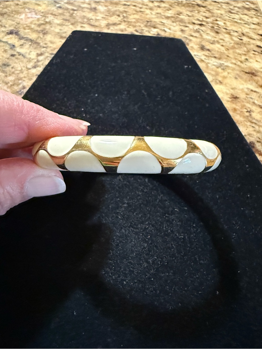 Vintage Premier Designs Goldtone and Cream Enamel Bangle Clamp Bracelet